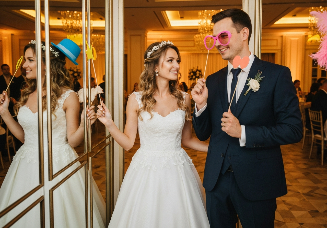 Bride and groom in photo booth