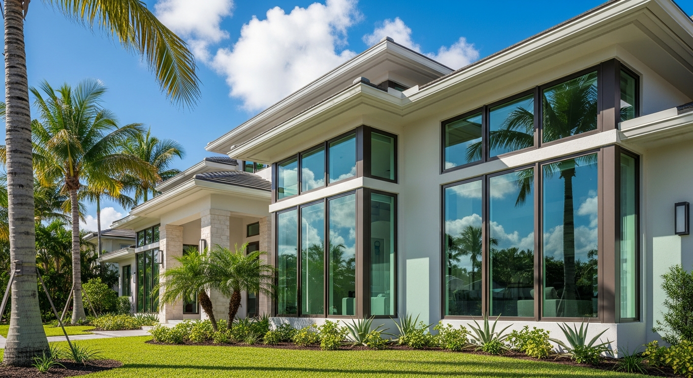 Premium impact windows on a modern South Florida residential home