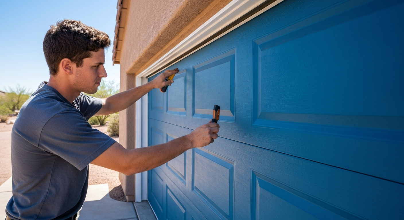 Garage door installation in progress — Yuma Overhead Door, Yuma AZ