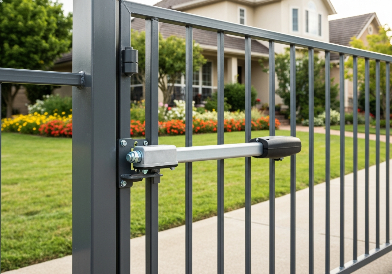 Swing gate operator installed on a residential driveway gate