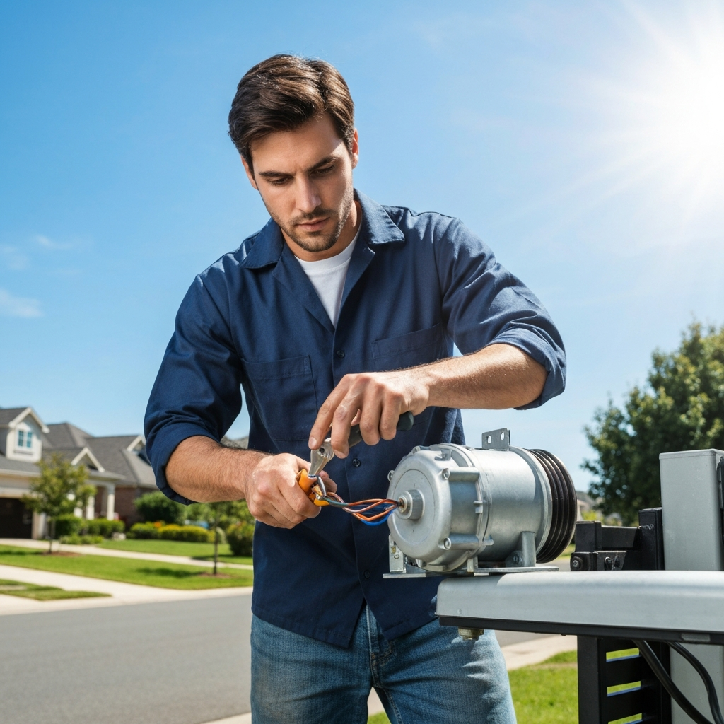Technician repairing a gate opener motor in Yuma, AZ