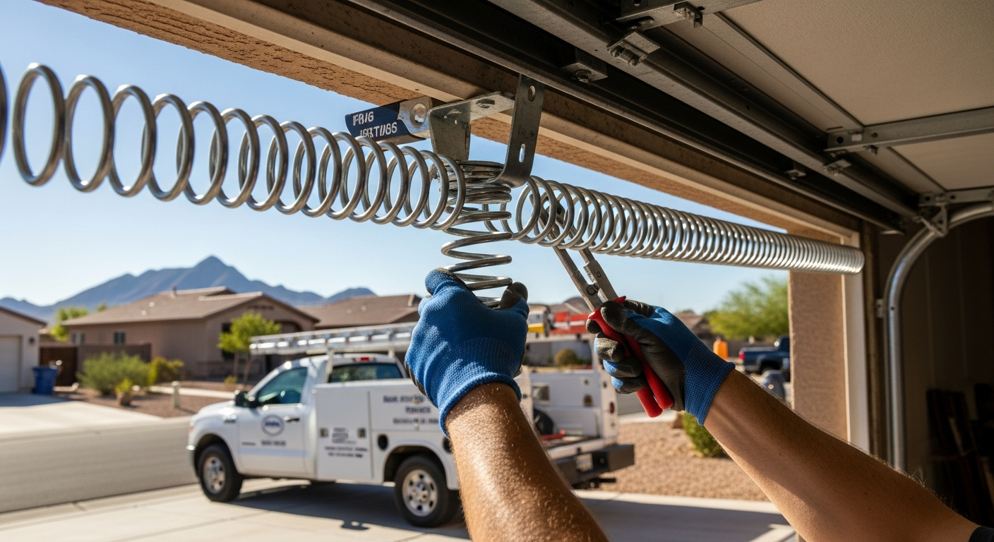 Garage door spring replacement in Yuma, AZ — broken torsion spring