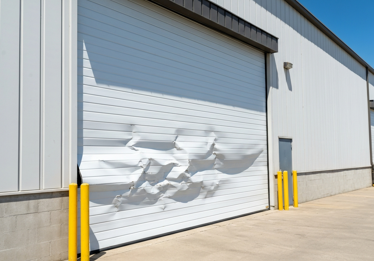 Damaged bent commercial garage door section