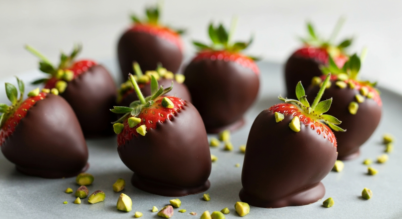 Dark Chocolate Dipped Strawberries with Pistachios