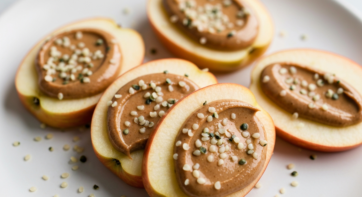 Apple Slices with Almond Butter and Hemp Seeds