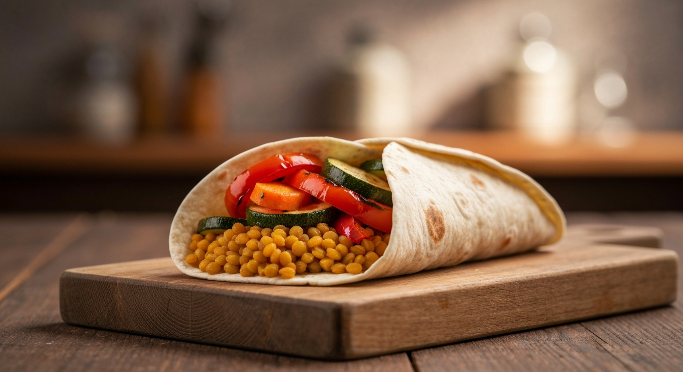 Vegetarian Lentil and Roasted Vegetable Wrap
