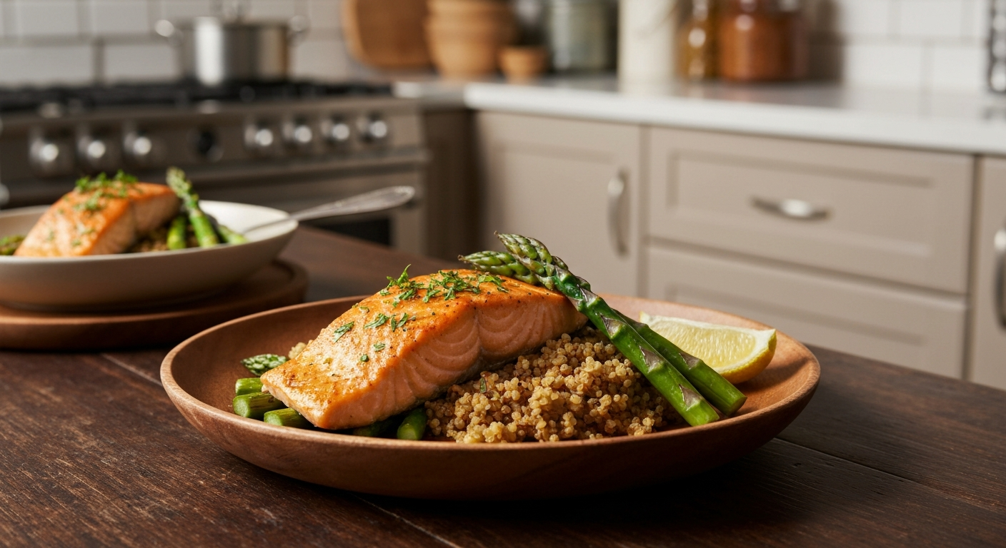 Mediterranean Baked Salmon with Roasted Asparagus and Quinoa