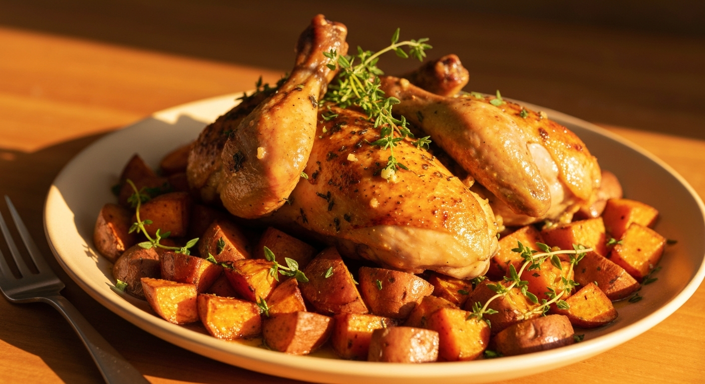 Mediterranean Lemon Herb Chicken with Roasted Sweet Potatoes