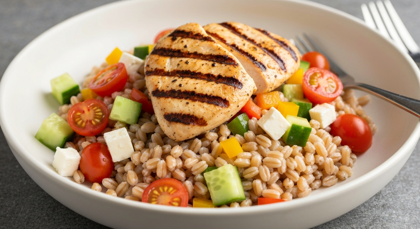 Mediterranean Grilled Chicken and Farro Bowl