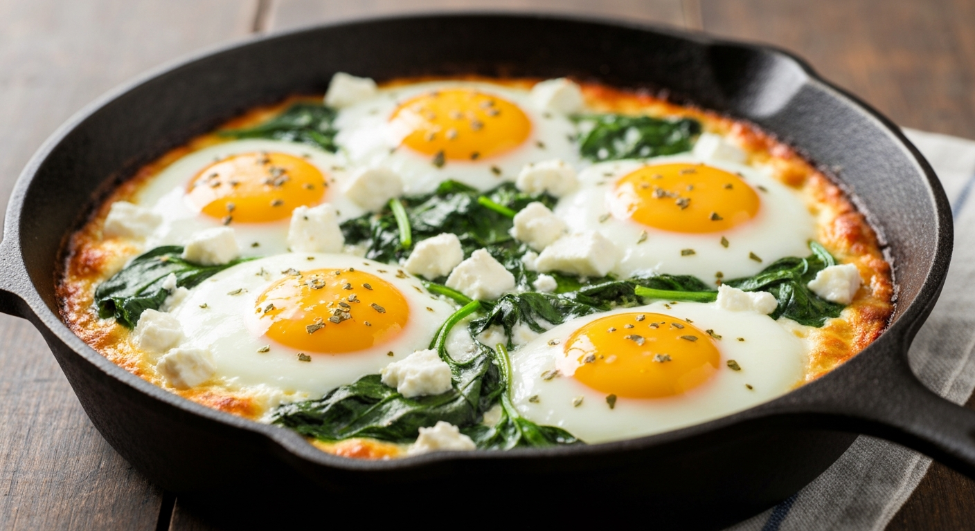 Mediterranean Baked Eggs with Spinach and Feta