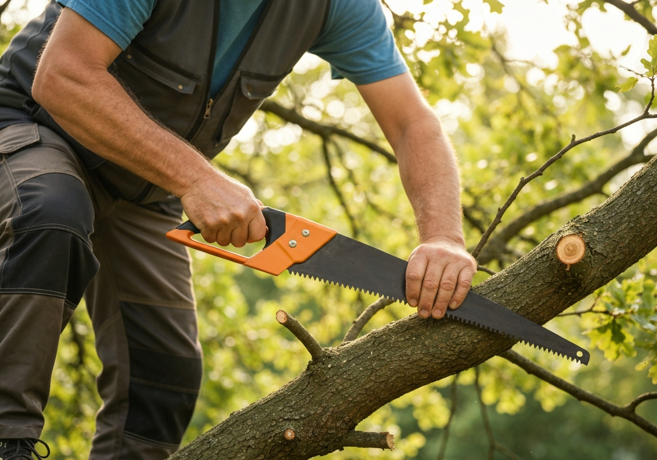 Arborist climbing tree