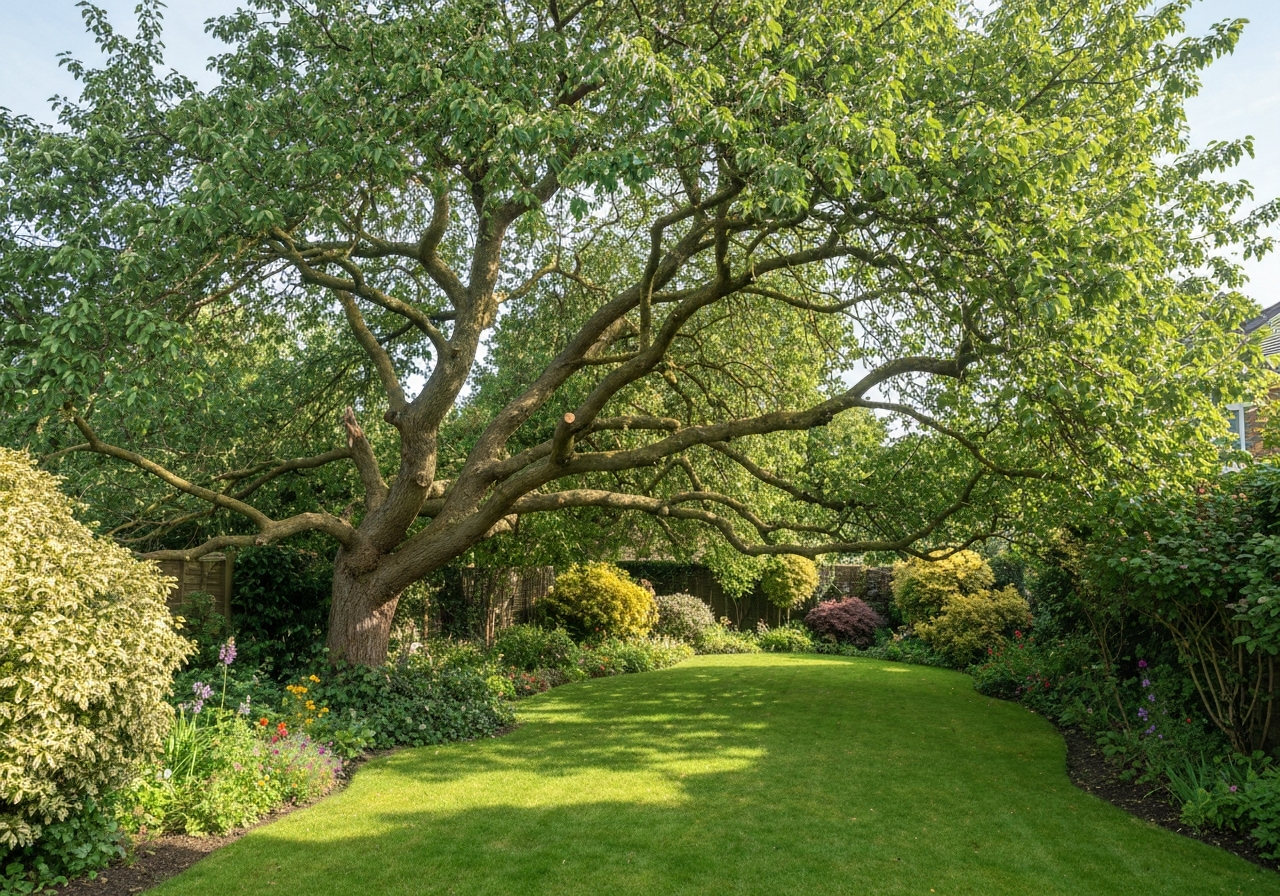 Overgrown tree before professional pruning