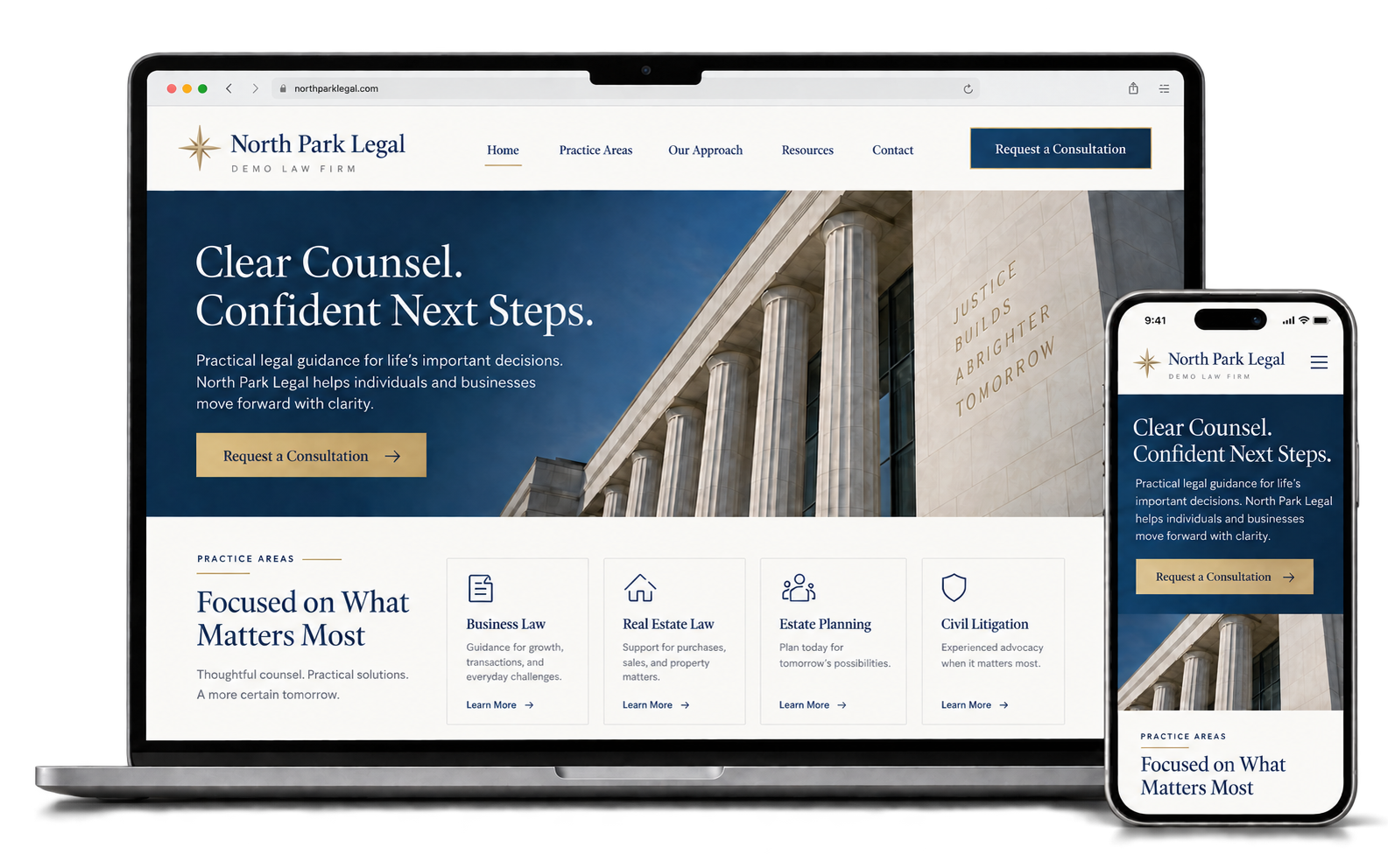 North Park Legal demo website displayed on desktop and mobile