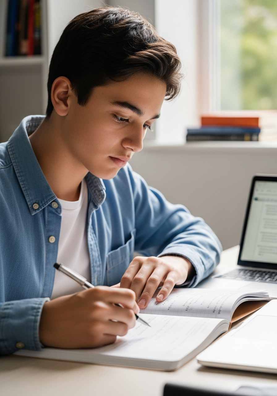 Étudiant travaillant sur ses mathématiques