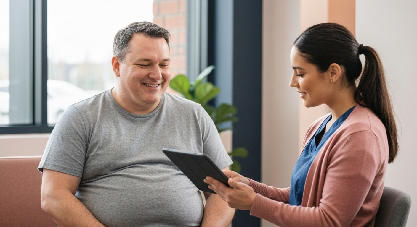 Patient using a GLP-1 injection pen for medically supervised weight loss