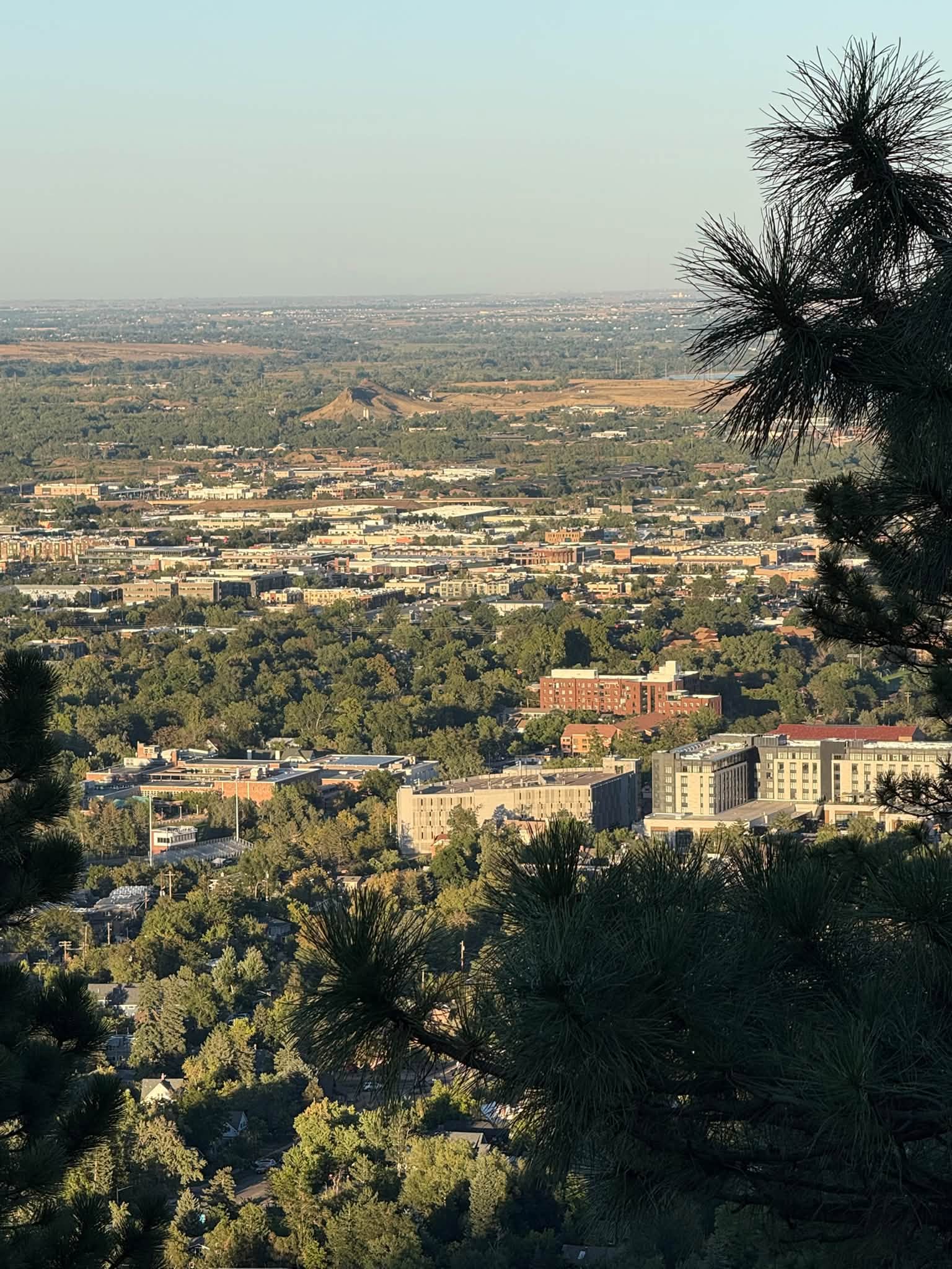 Panoramic daytime view overlooking the city of Boulder from Flagstaff Mountain