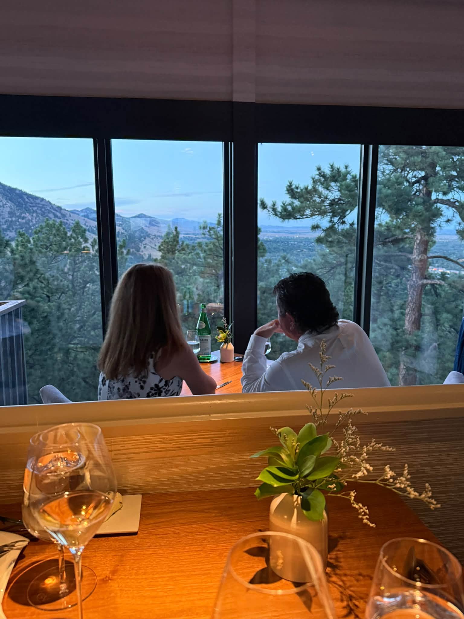 Dining above Boulder at Flagstaff House with mountain views