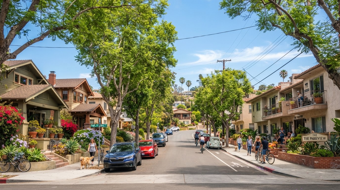 San Diego neighborhood street outside downtown high-rise district