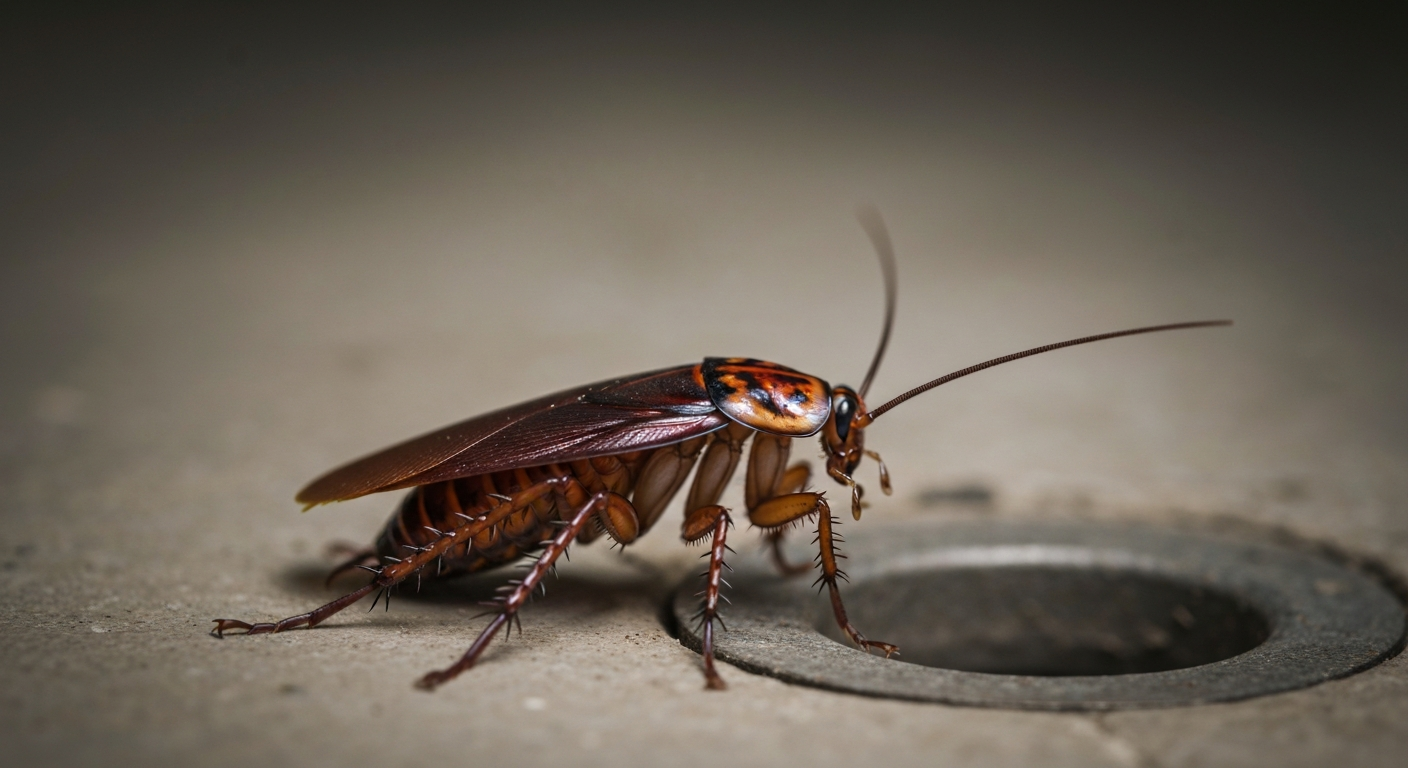 American cockroach near a drain