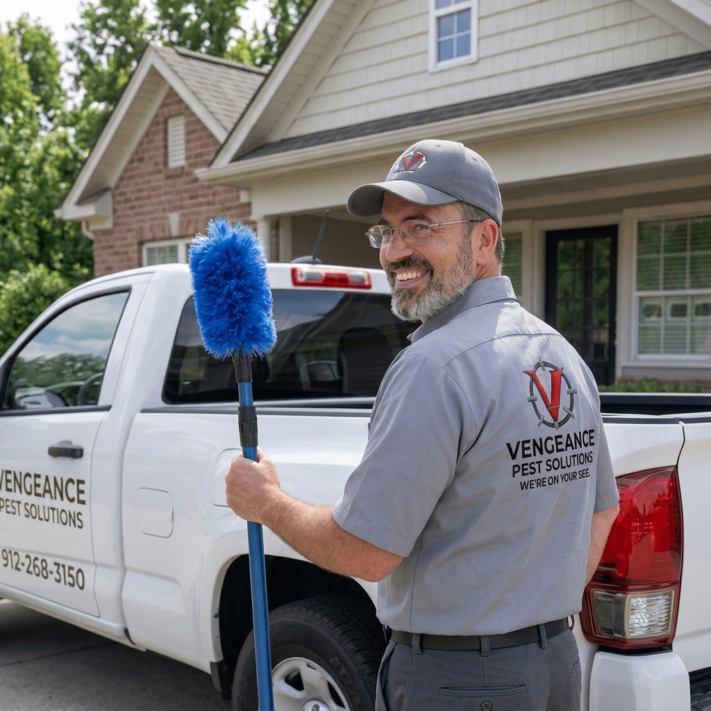 Vengeance Pest Solutions Technician performing pest inspection in Brunswick GA
