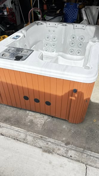 Empty hot tub shell during refurbishment process