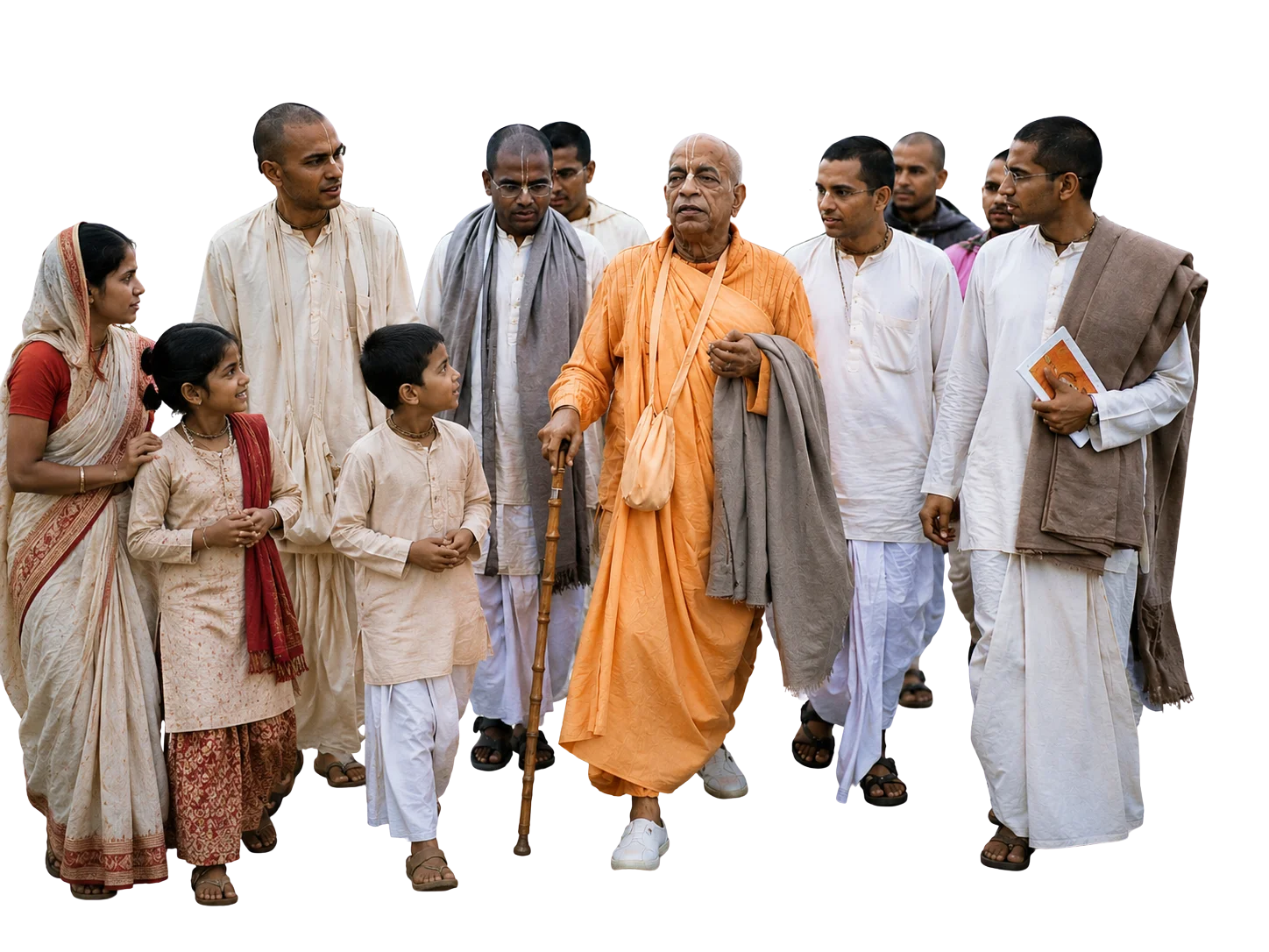 Srila Prabhupada walking with disciples and devotees
