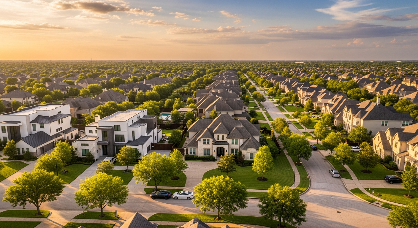 Aerial view of luxury Houston neighborhood homes
