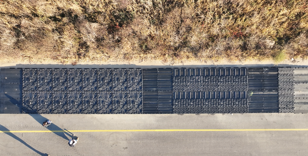 Overhead view of modular testing surface profiles