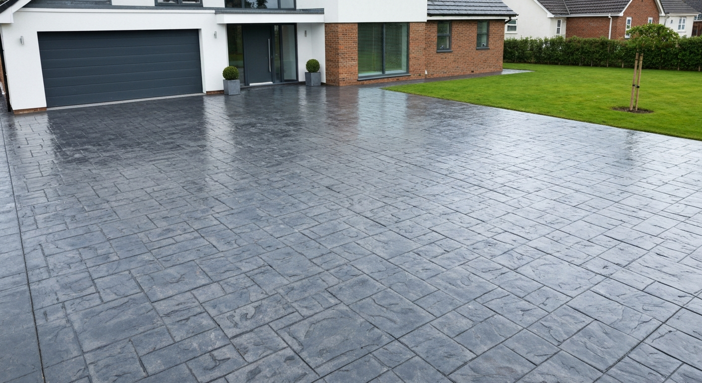 Pattern Imprinted Concrete driveway installation in Staffordshire