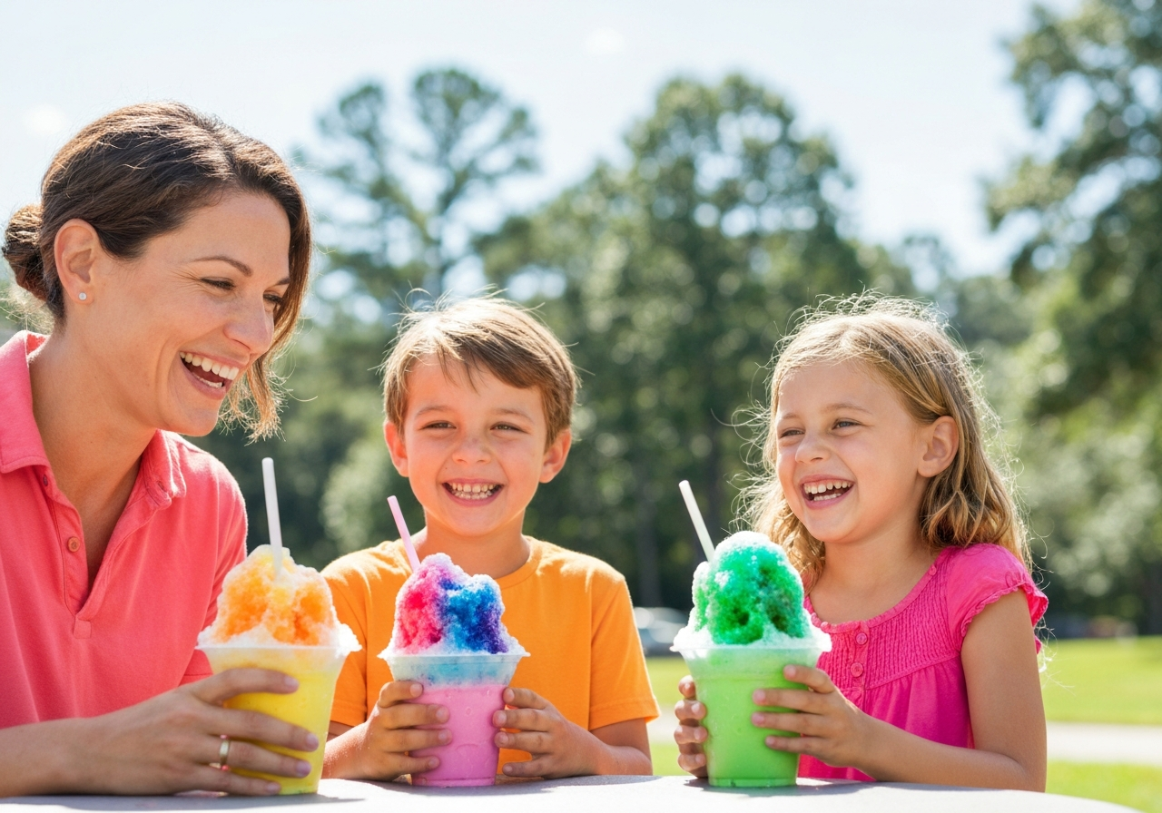 Family from Mauldin enjoying Tropical Sno