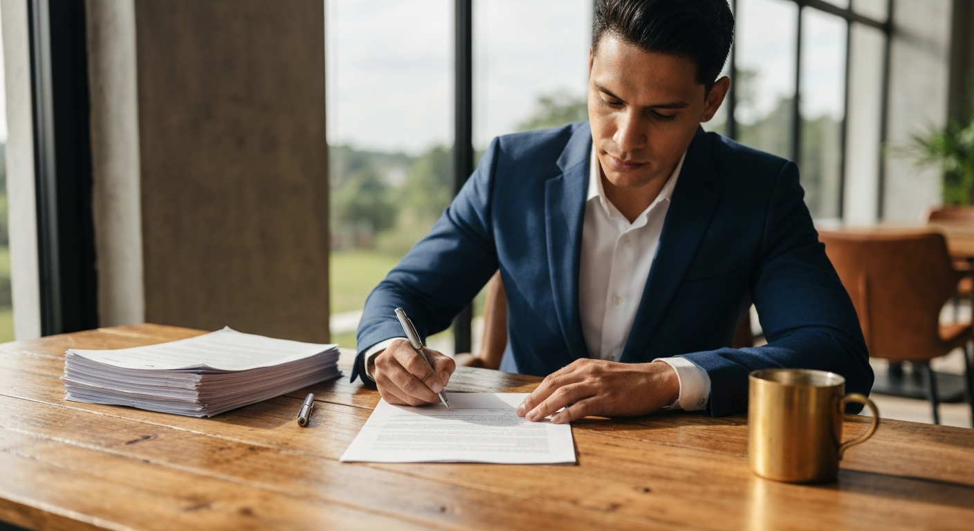Professional signing real estate closing documents