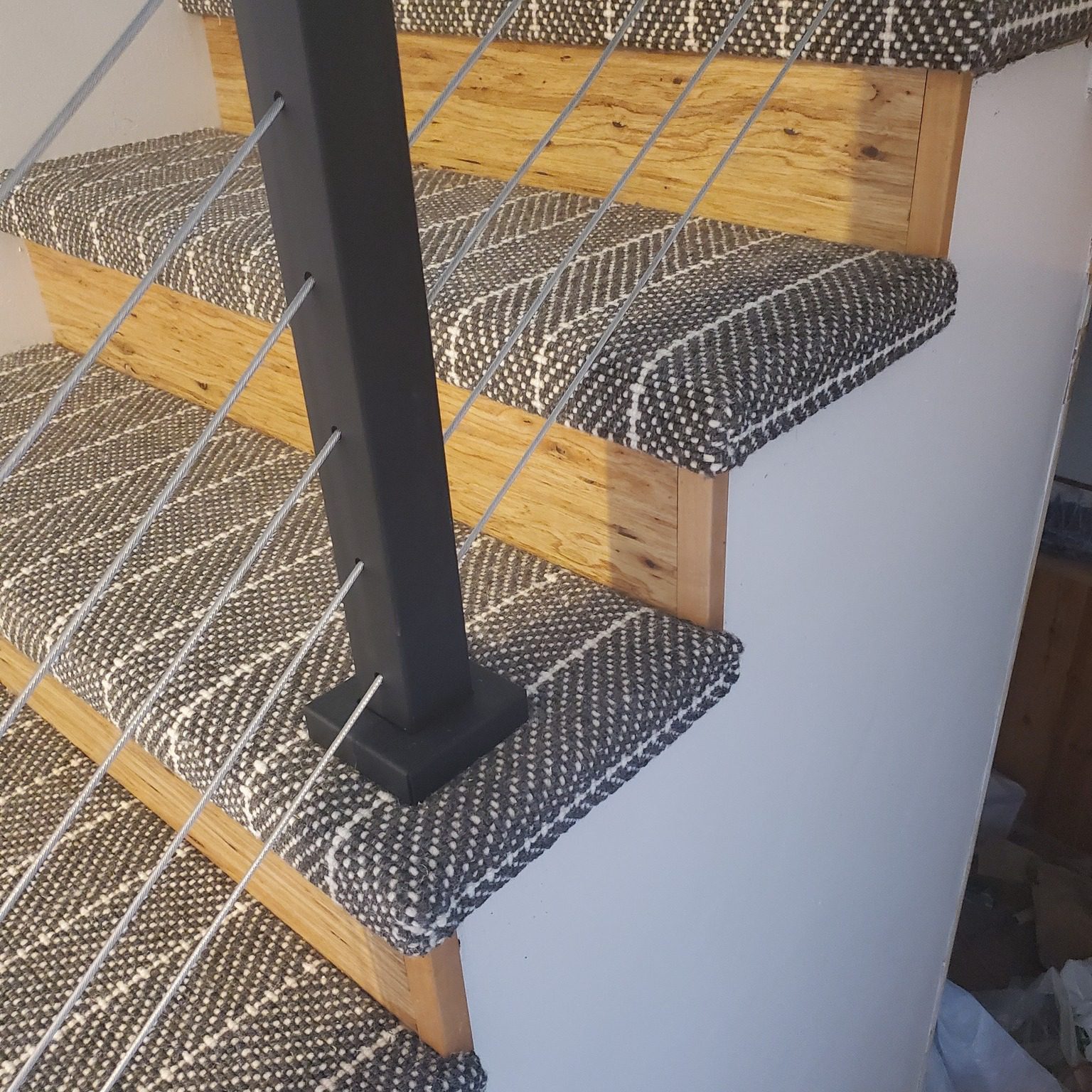 Carpet installation on stairs — clean transitions and edge detail