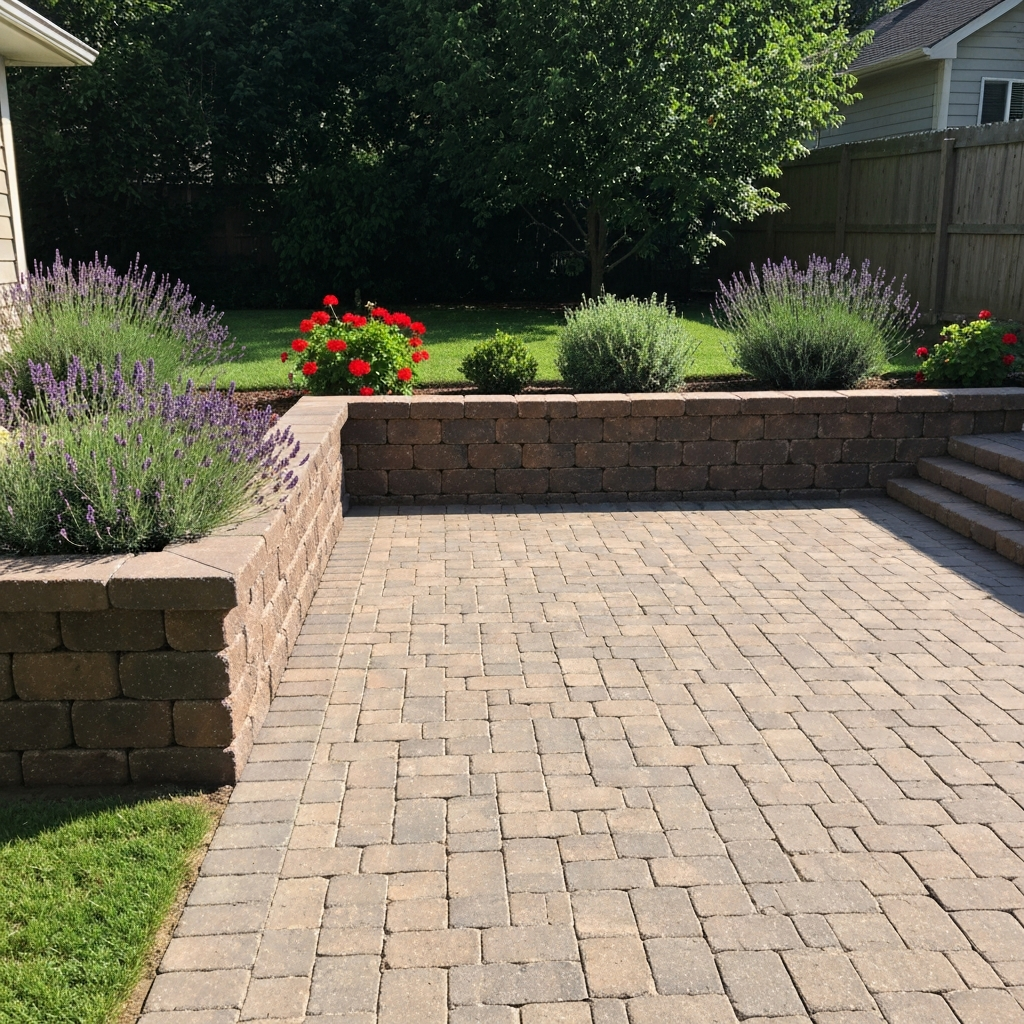 True West Outdoors crew installing interlocking pavers on a residential driveway