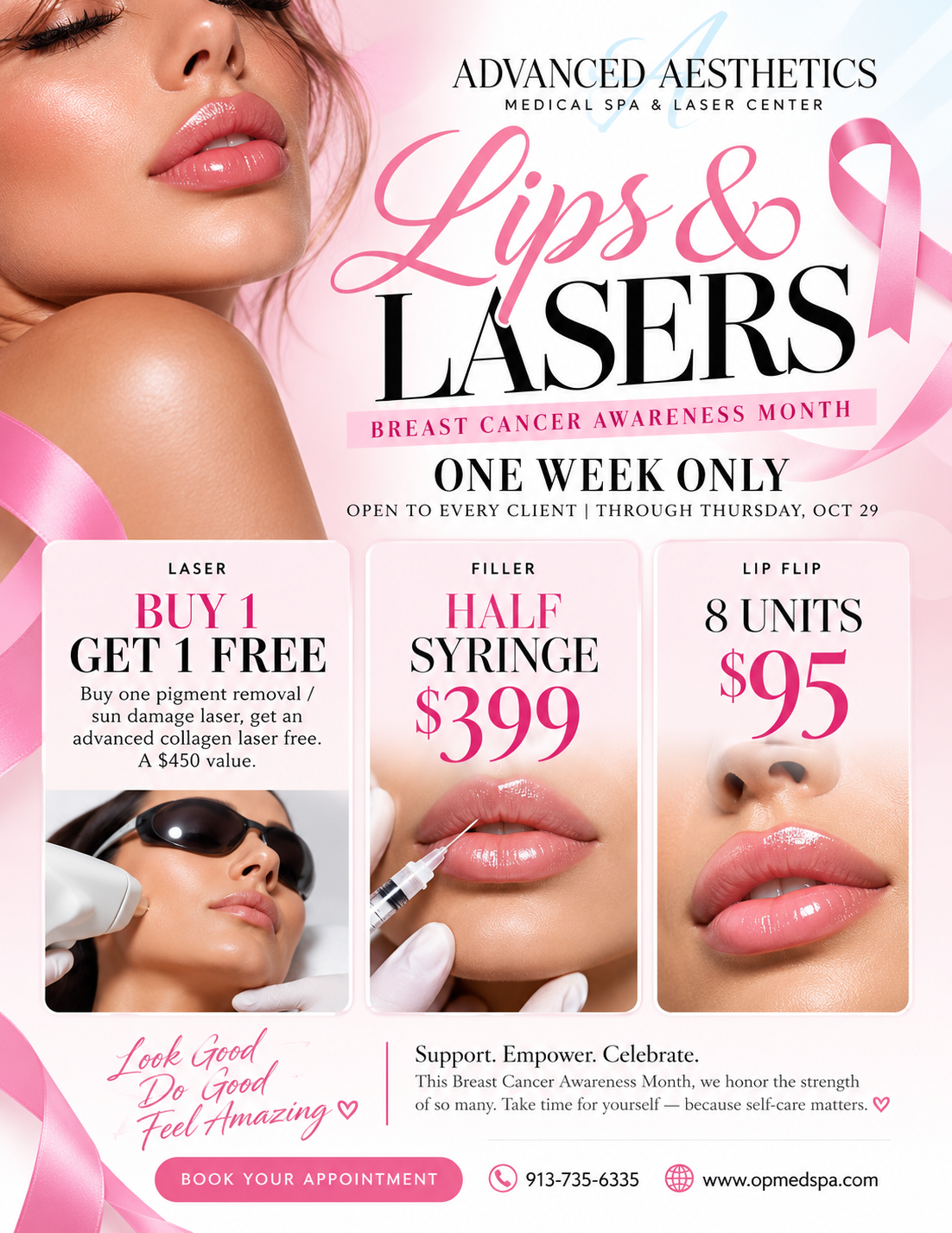 Lips & Lasers - Breast Cancer Awareness Month One Week Only Special Offer Flyer