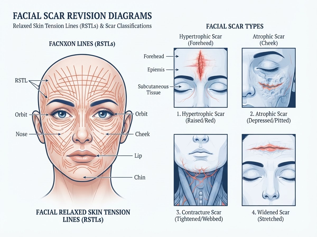Types of facial scars and their characteristics