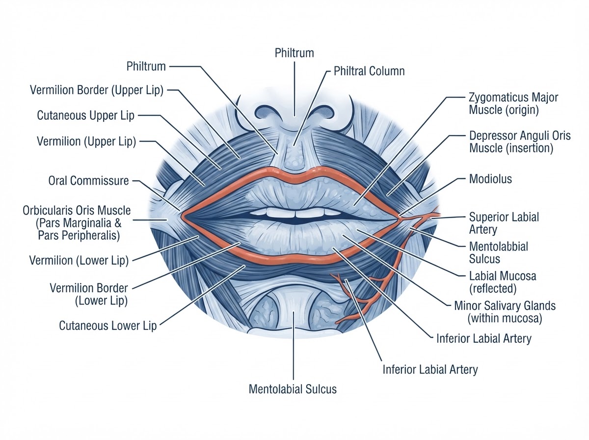 Anatomical structures of the lips relevant to lip reconstruction