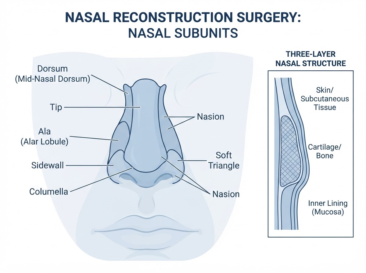 Anatomical subunits of the nose relevant to nasal reconstruction