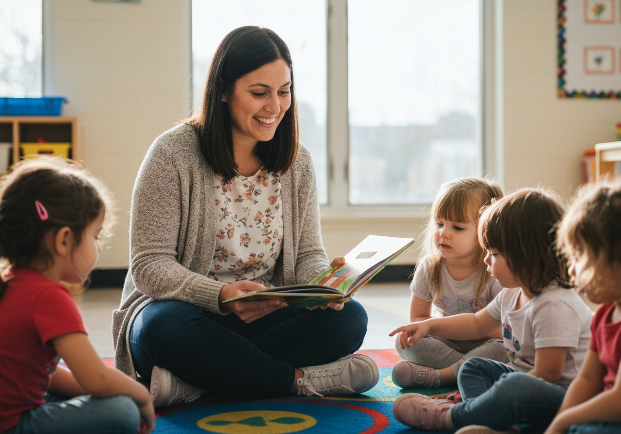 Teacher reading to preschool children