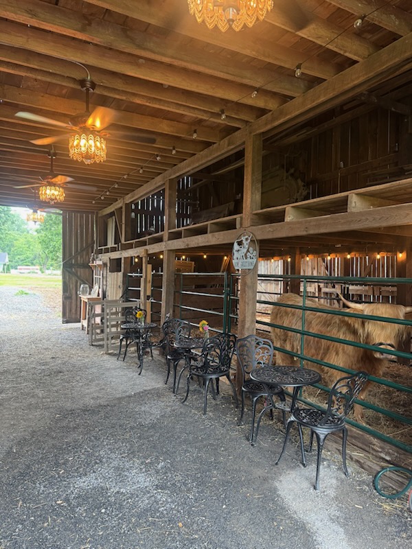 Inside the barn with tables set up