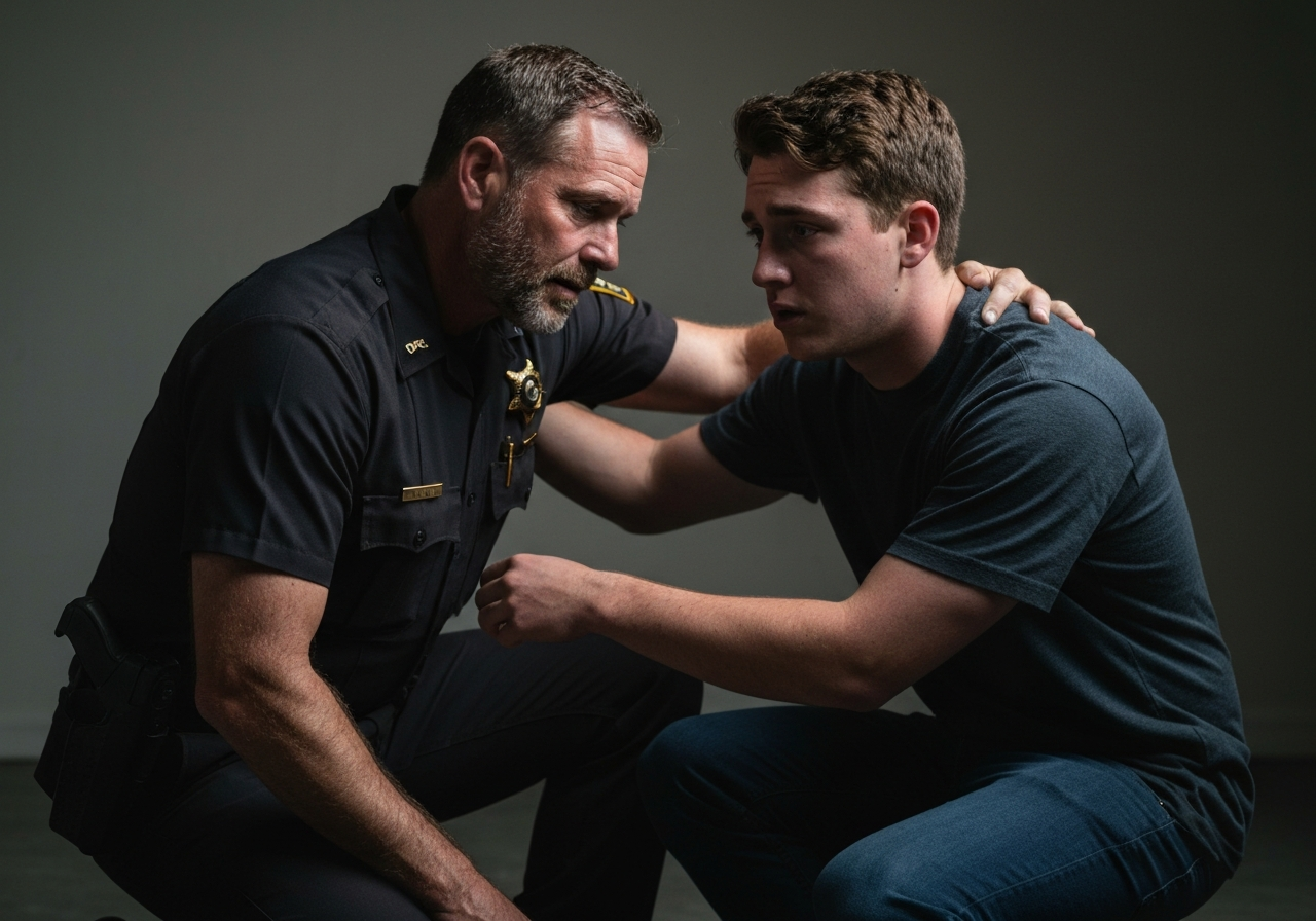 A sheriff's deputy offering comfort and strength in a moment of crisis