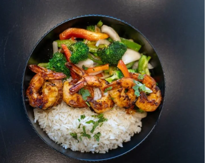 Sweet Heat Shrimp Bowl at Prep Hero Café