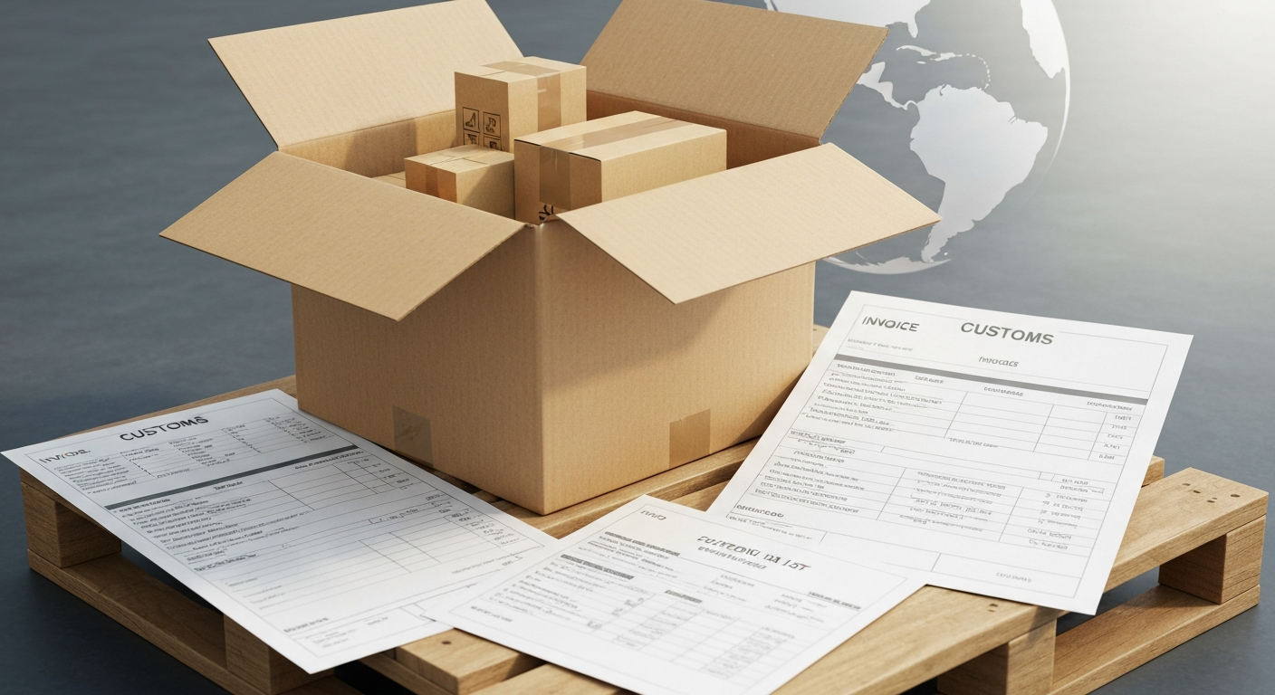 International shipping boxes and customs documents