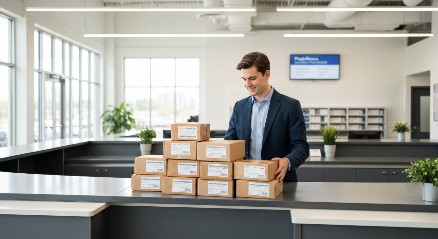 Small business owner dropping off packages for fulfillment