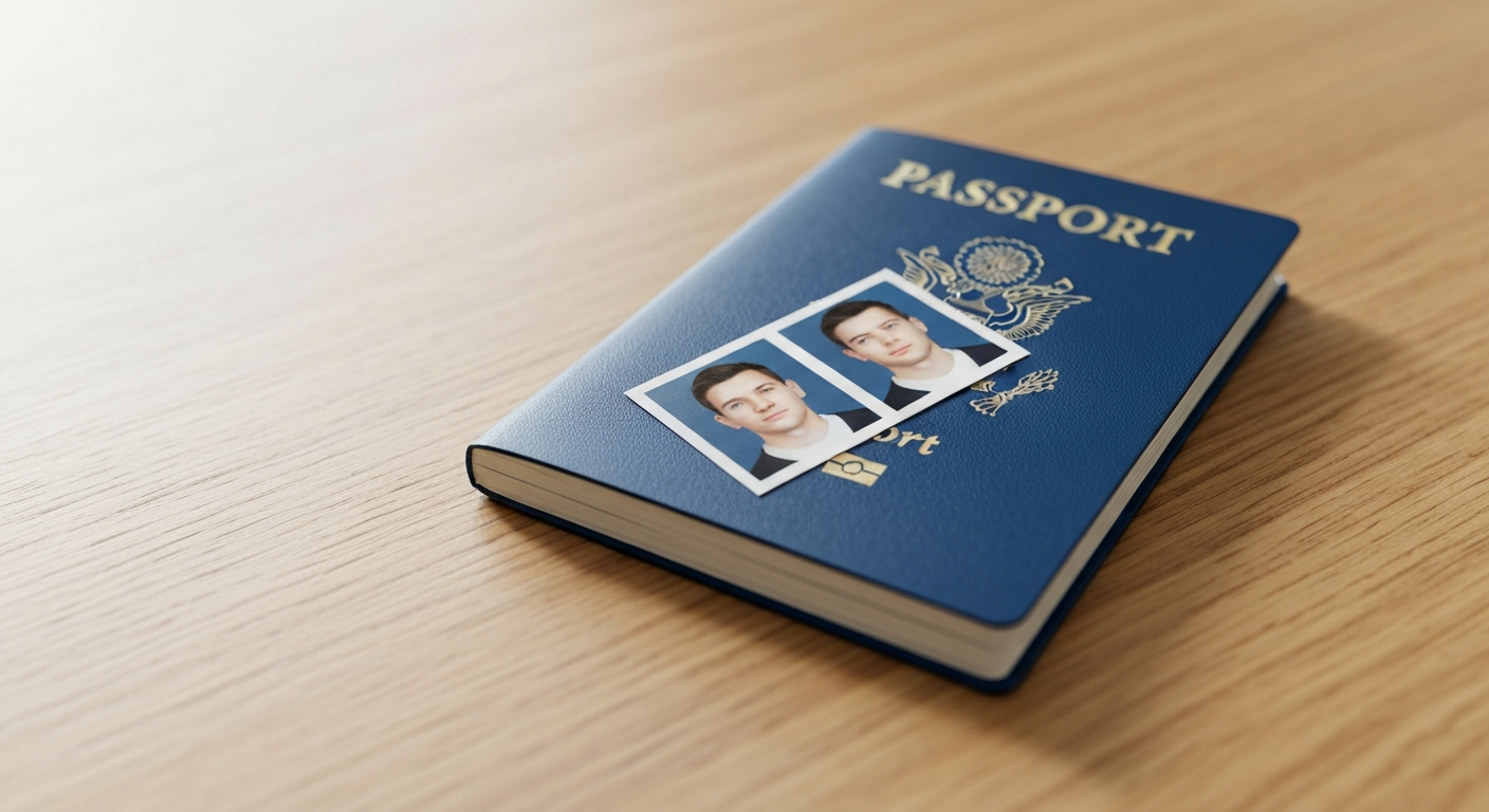 Printed passport photos resting on a US passport