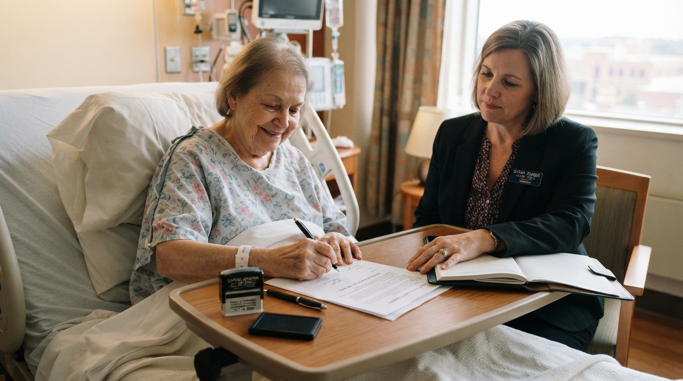 Notary public visiting a patient at a hospital bedside in Murfreesboro Tennessee