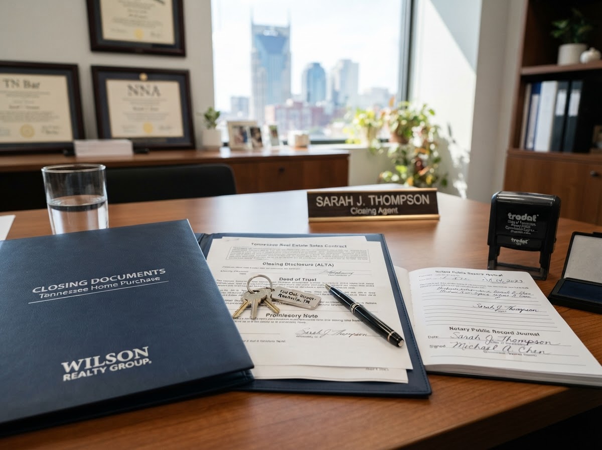 Real estate closing documents with keys on a desk in Murfreesboro Tennessee