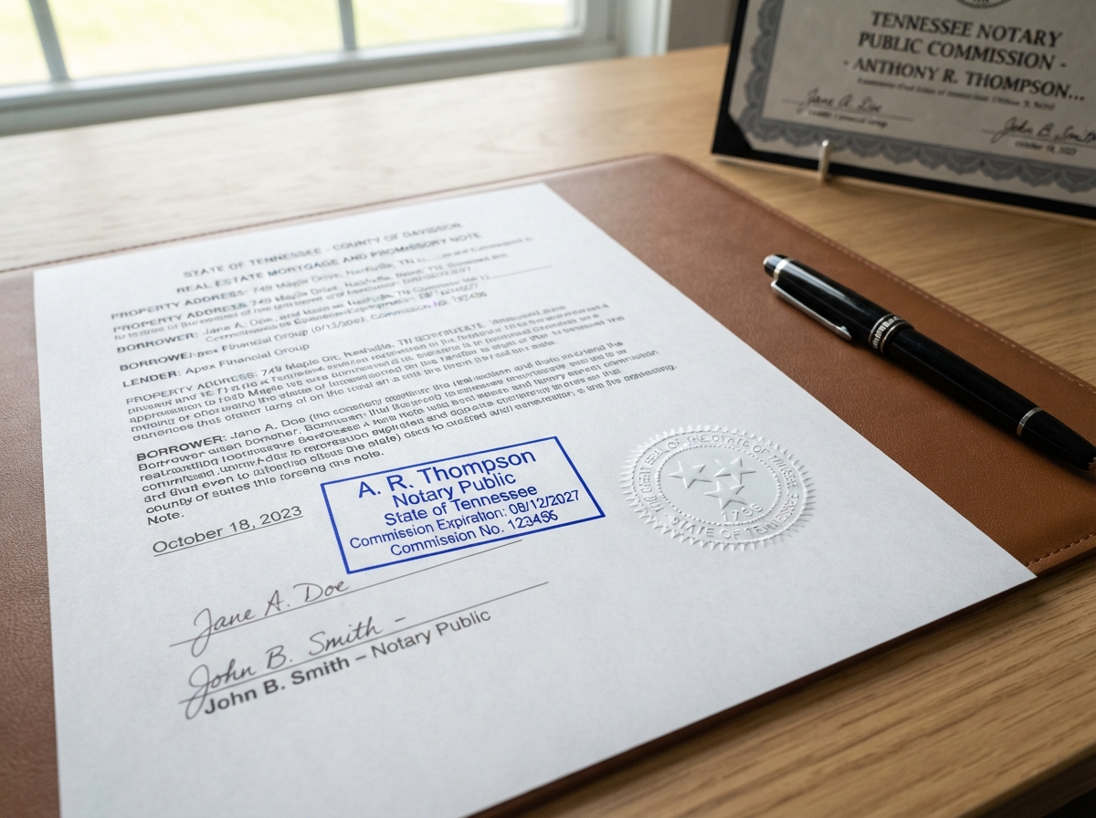 Tennessee notary public stamp and seal on a real estate document in Murfreesboro