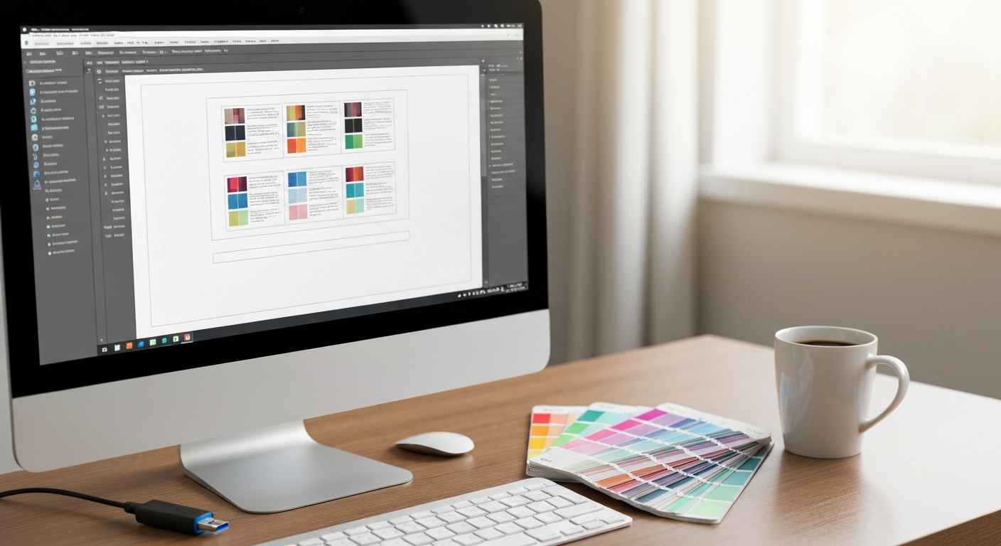 Computer workstation showing print file preparation