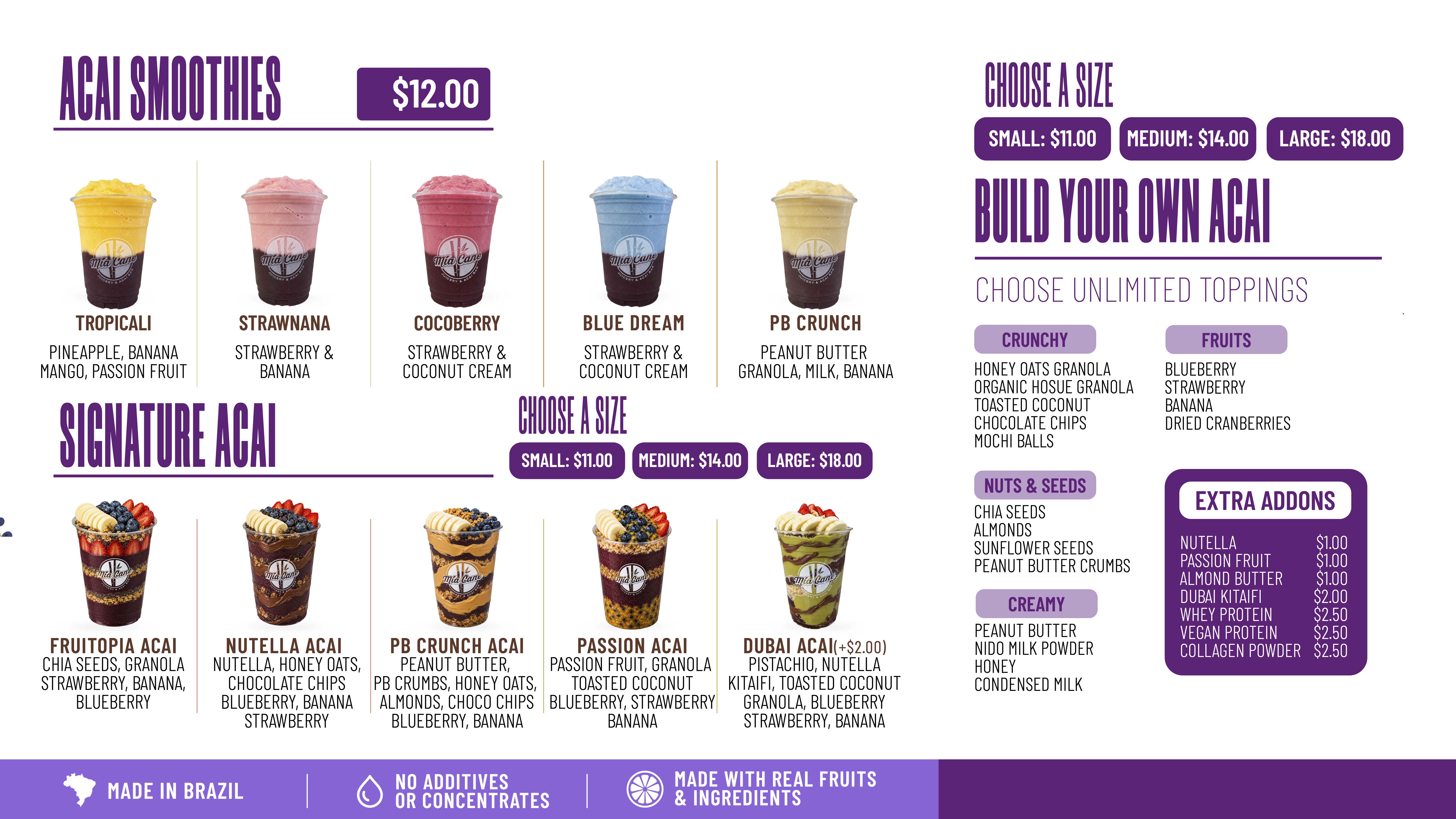 Açaí Bowls & Smoothies menu at Mia Cane DMV