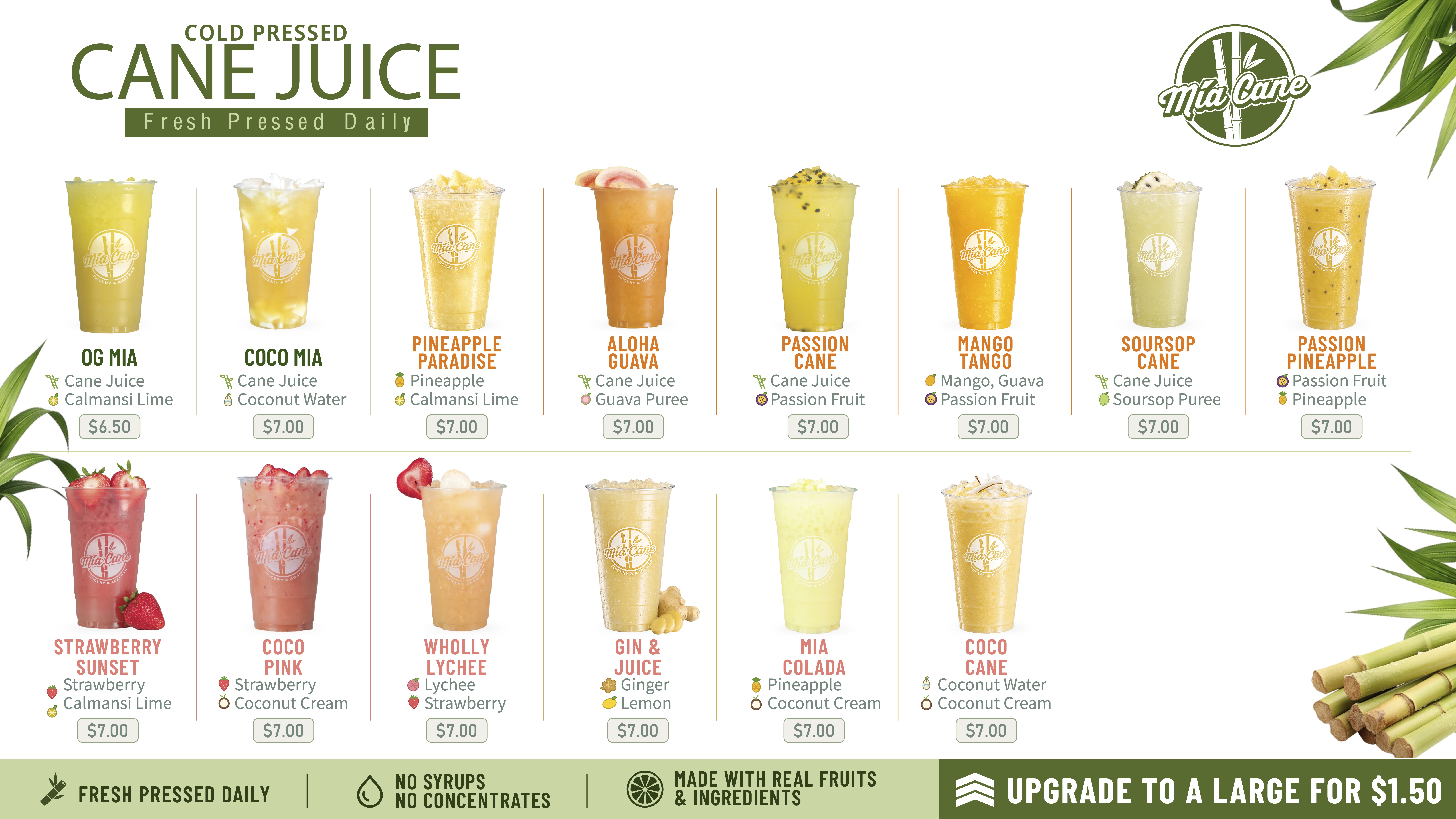 Cold Pressed Cane Juice menu at Mia Cane DMV